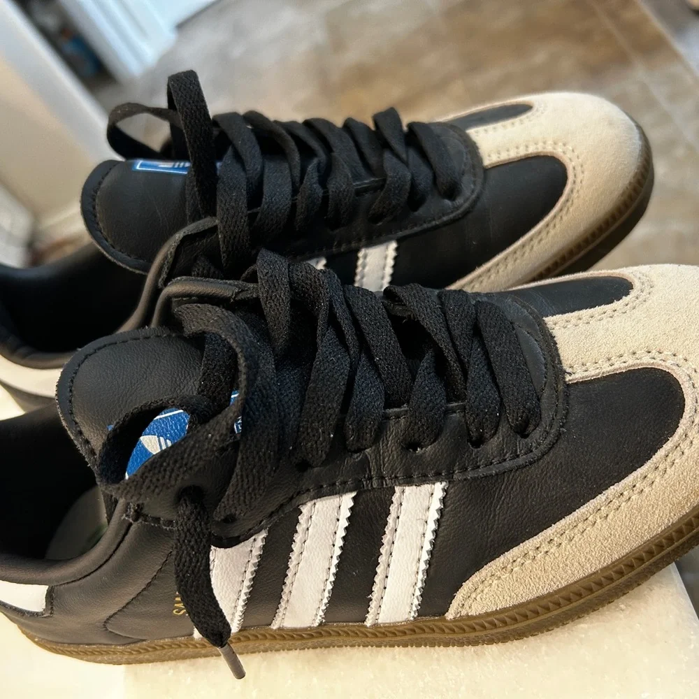 adidas Black & White Samba Sneakers with Gum Sole - Picture 2 of 13